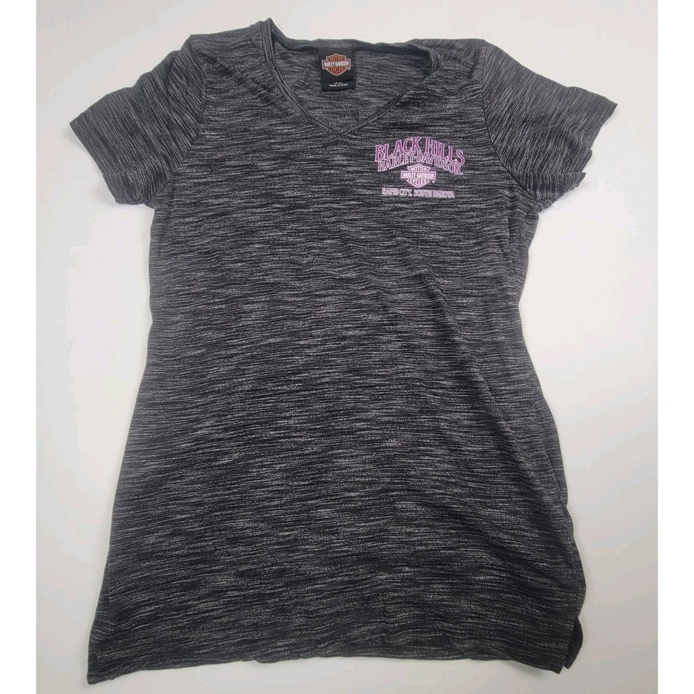 Harley Davidson Women's Gray V Neck T-Shirt Size XL Black Hills graphic